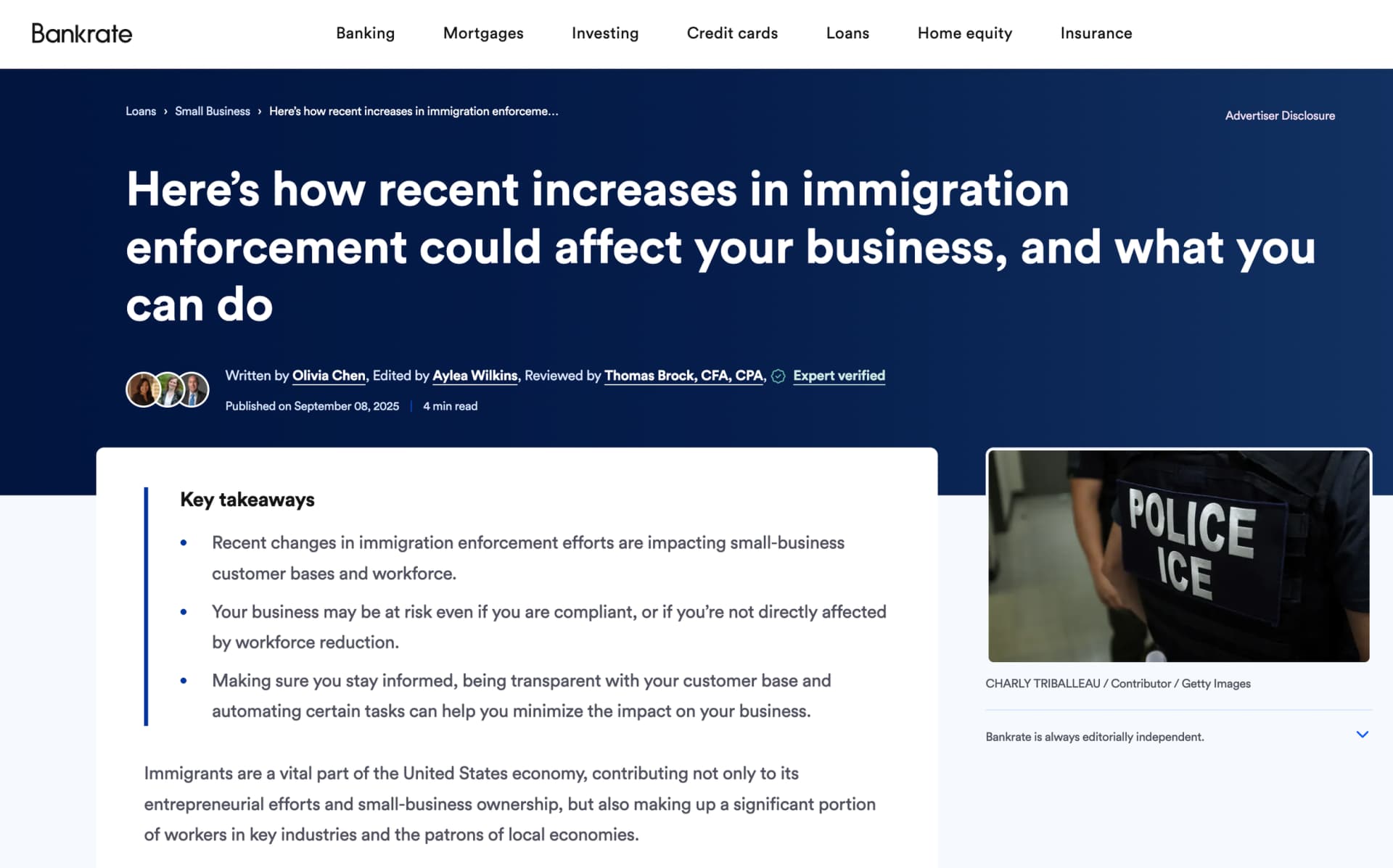 Screenshot of Bankrate article