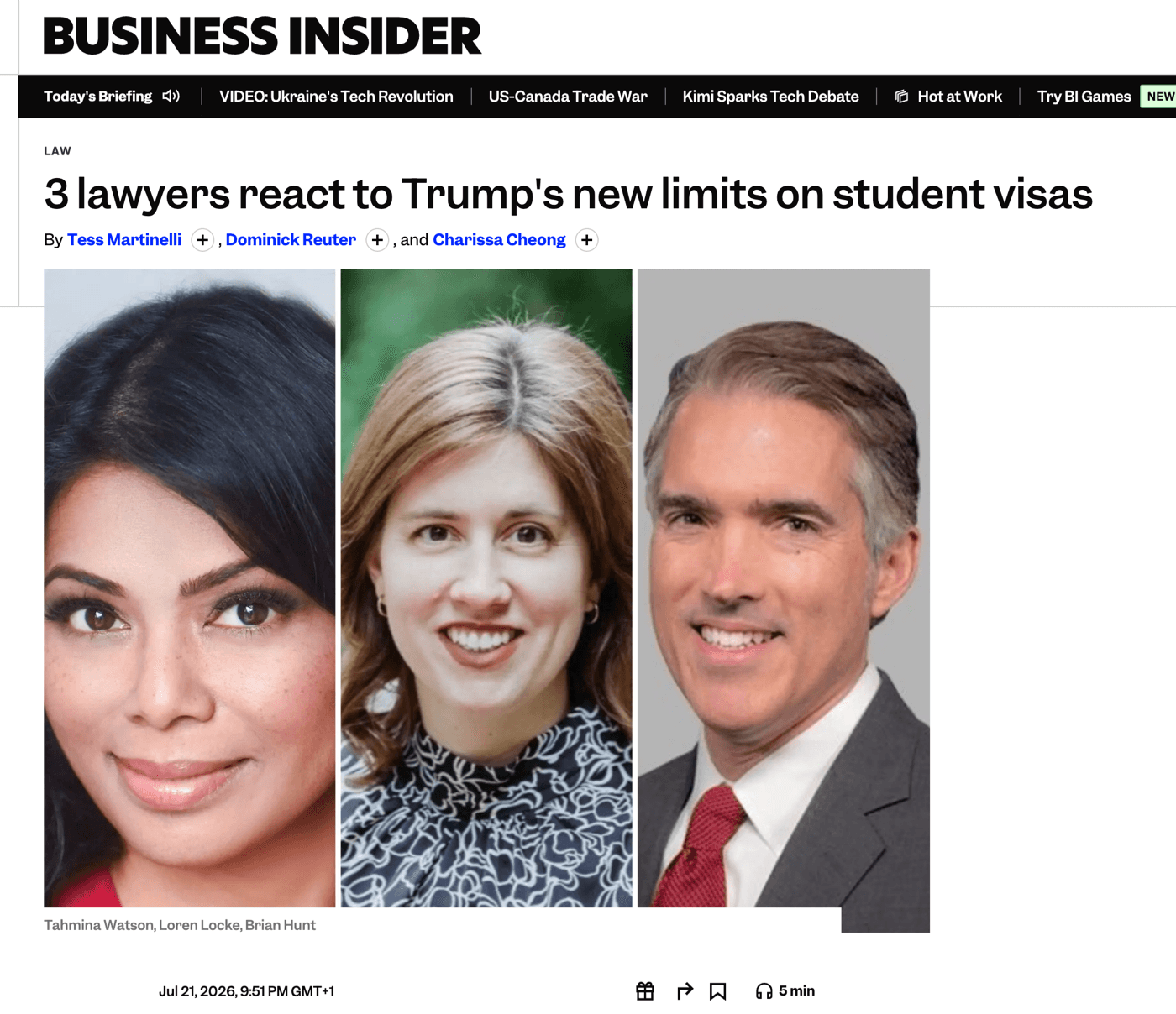 Screenshot of Business Insider article