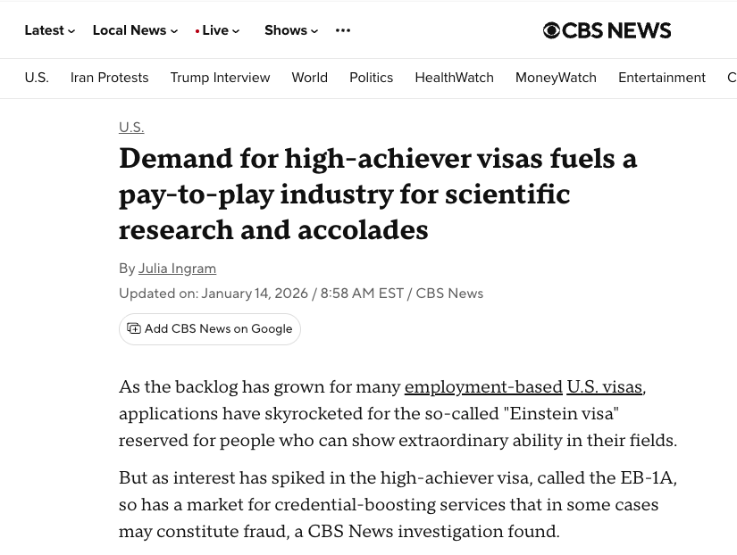 Screenshot of CBS News article