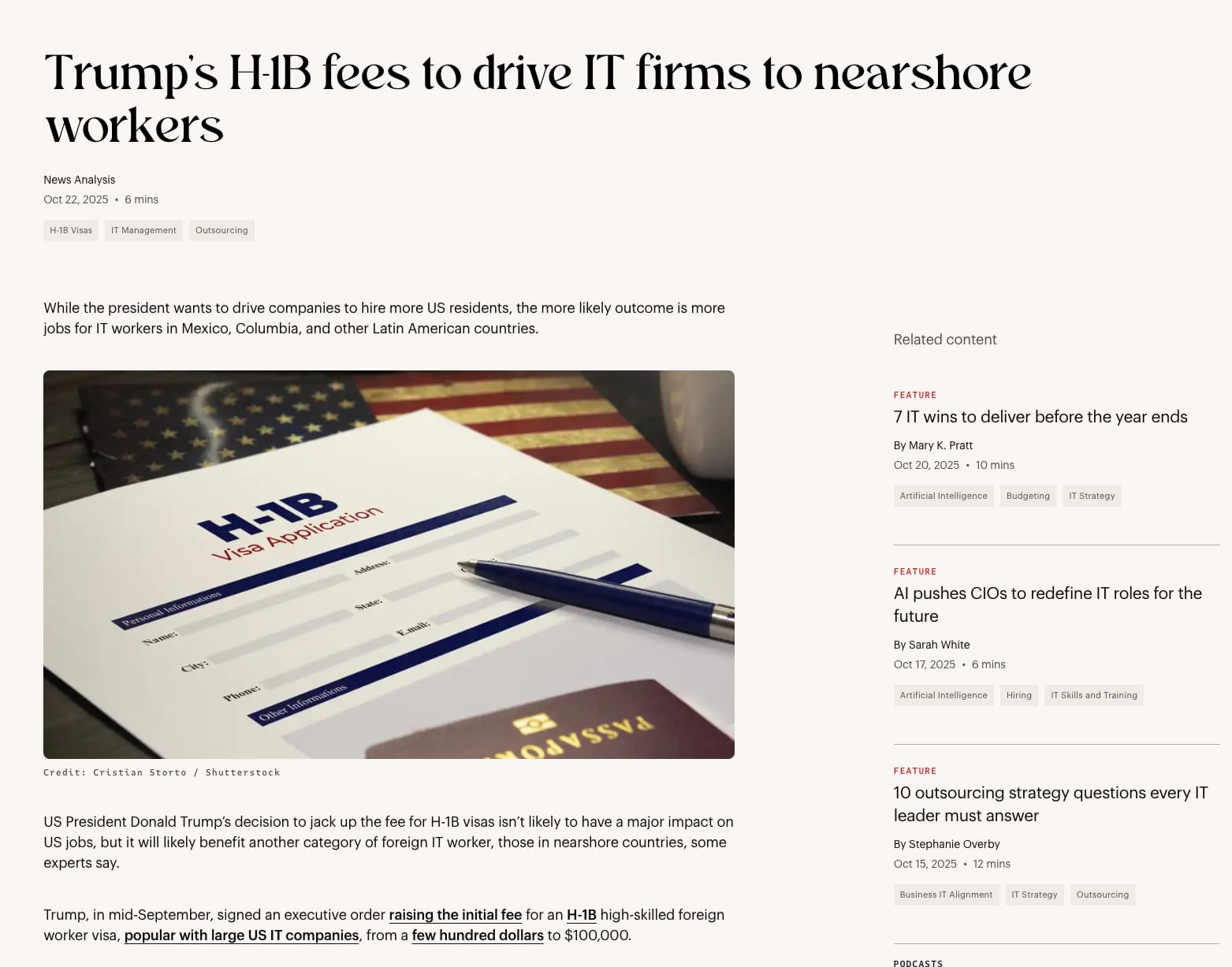 Screenshot of CIO article