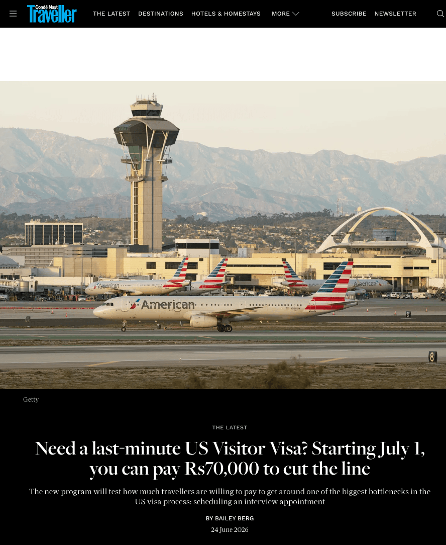 Screenshot of Condé Nast Traveller India article