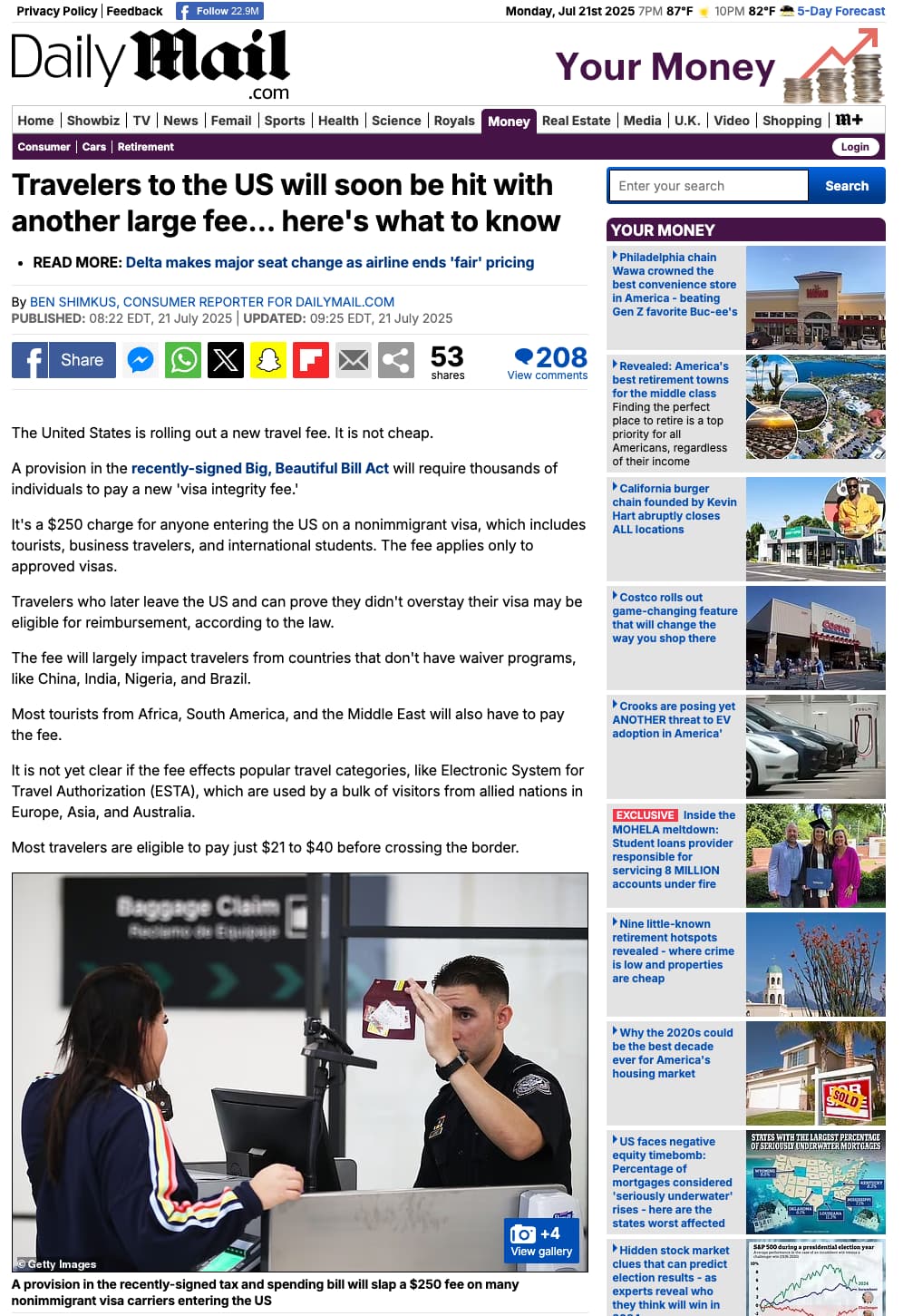Screenshot of Daily Mail article