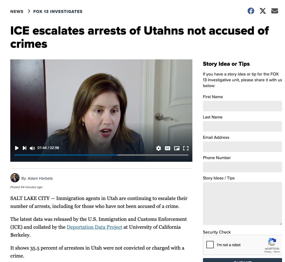 Screenshot of Fox 13 article