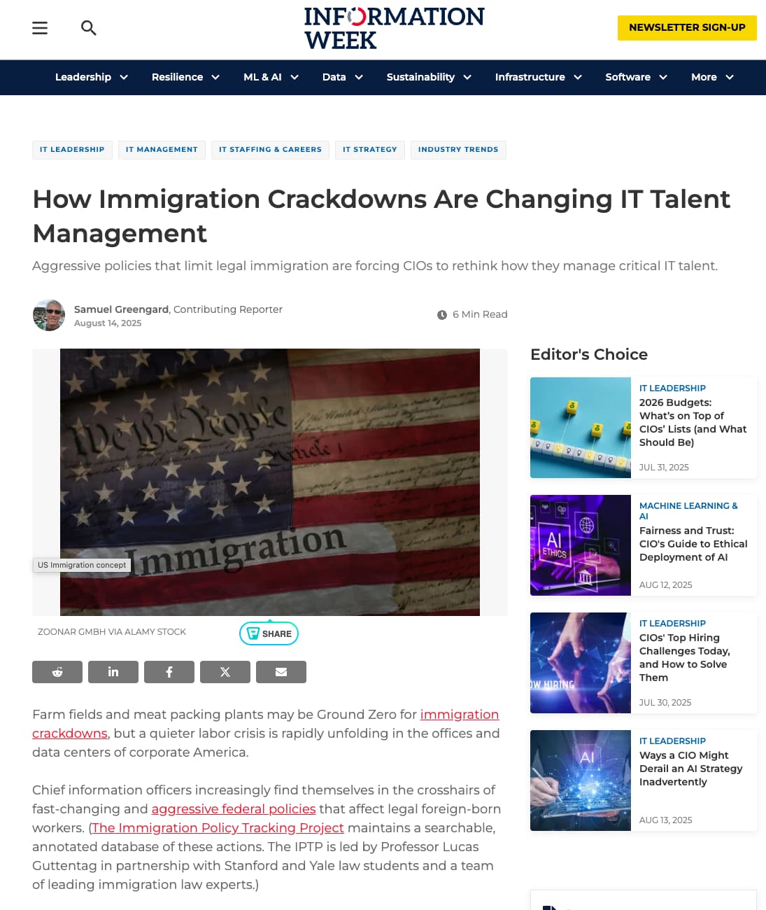 Screenshot of Information Week article