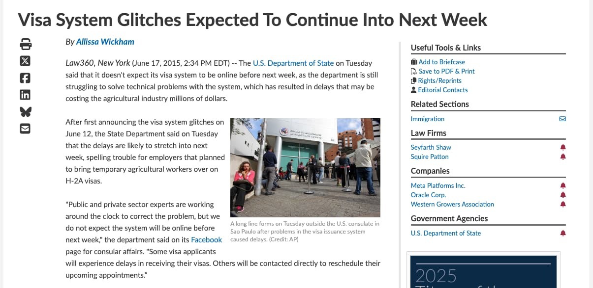 Screenshot of Law360 article