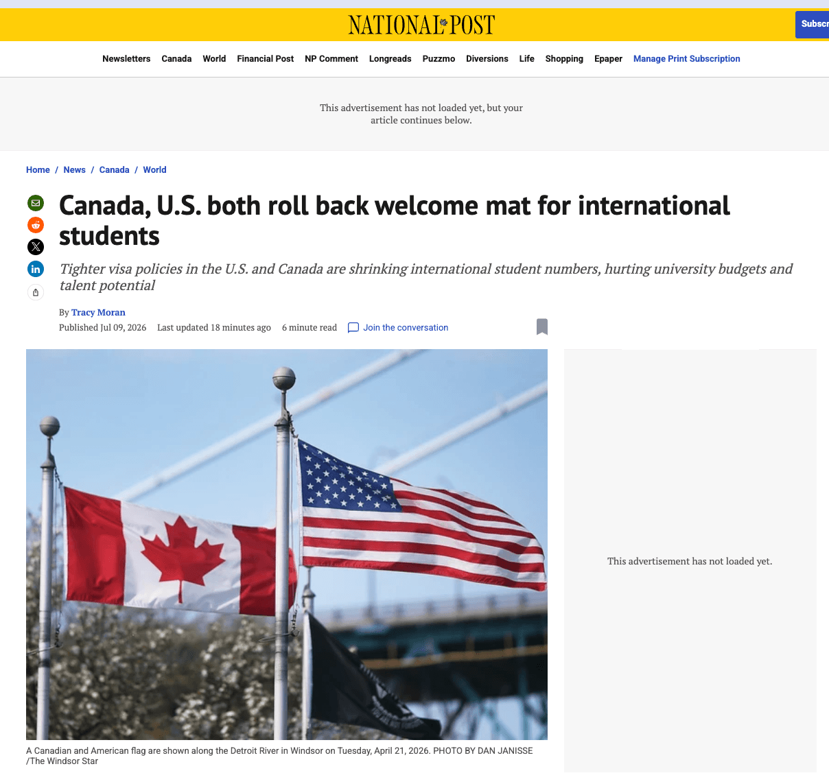 Screenshot of National Post article