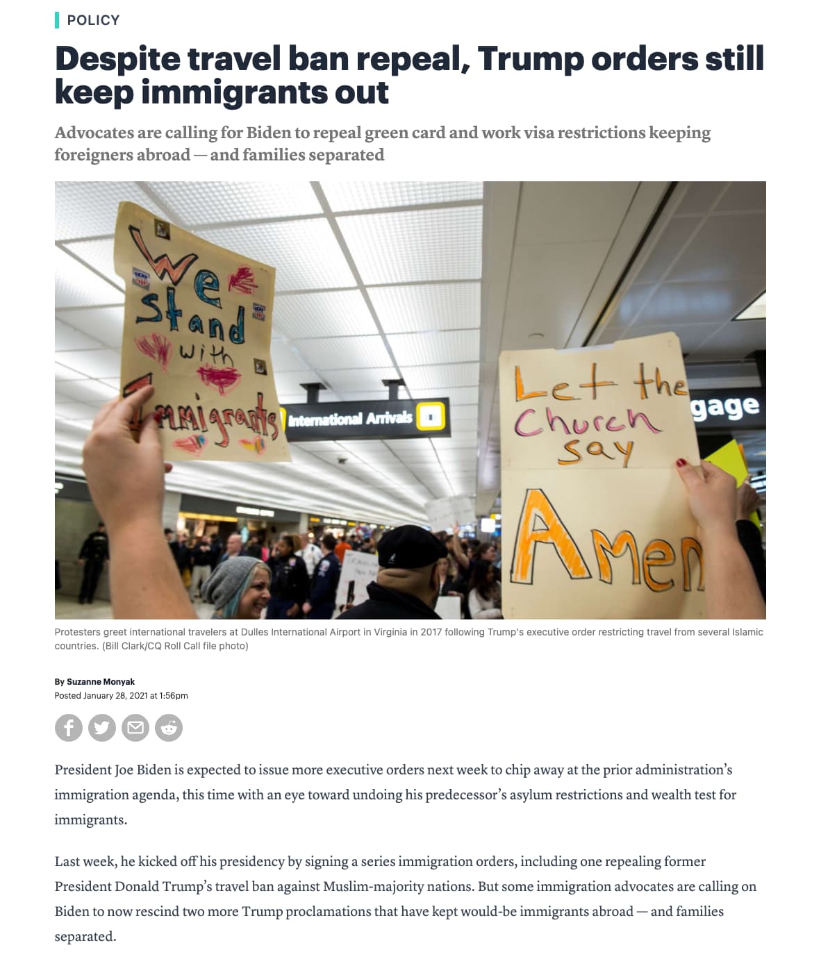 Screenshot of Roll Call article