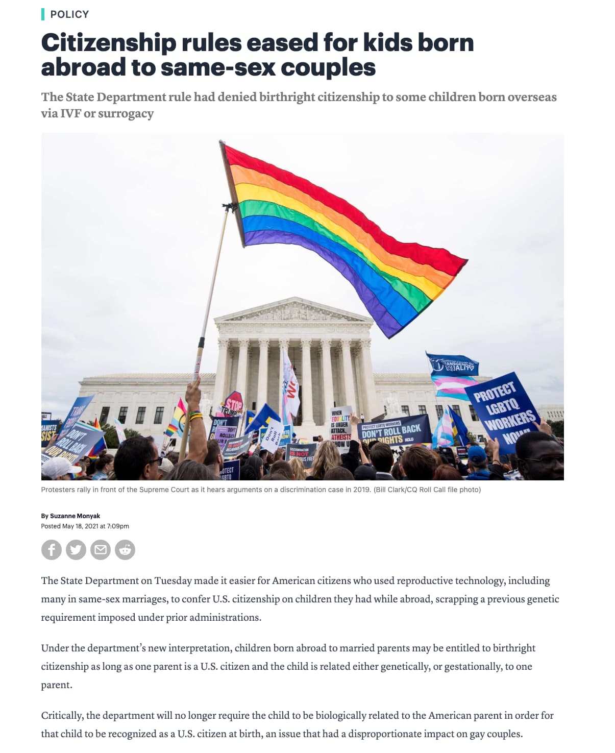 Screenshot of Roll Call article