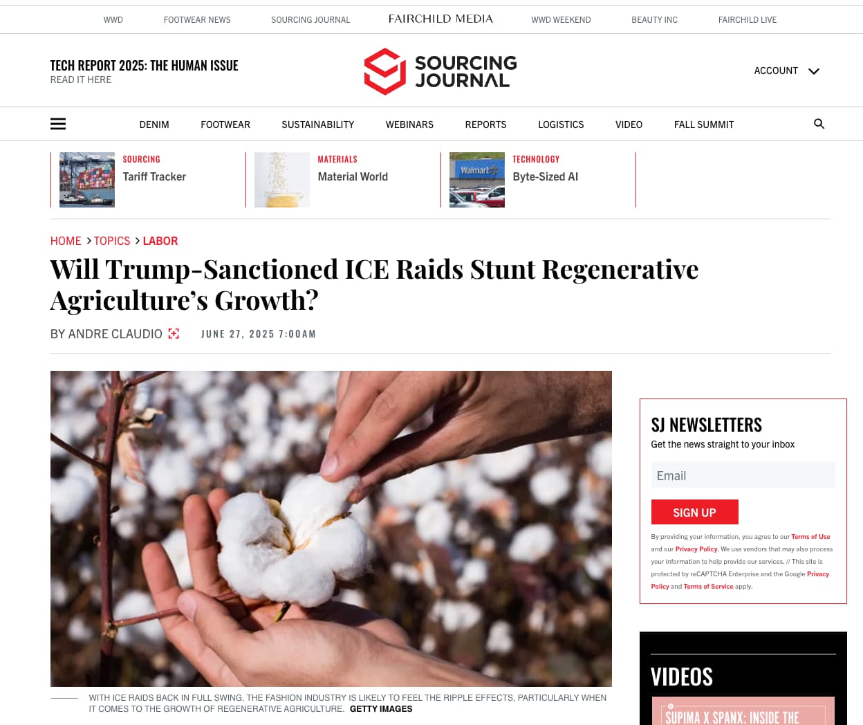 Screenshot of Sourcing Journal article