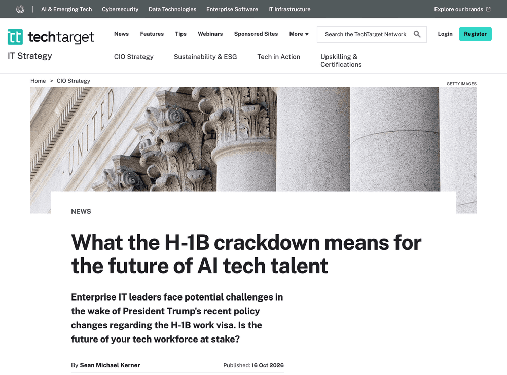 Screenshot of TechTarget article