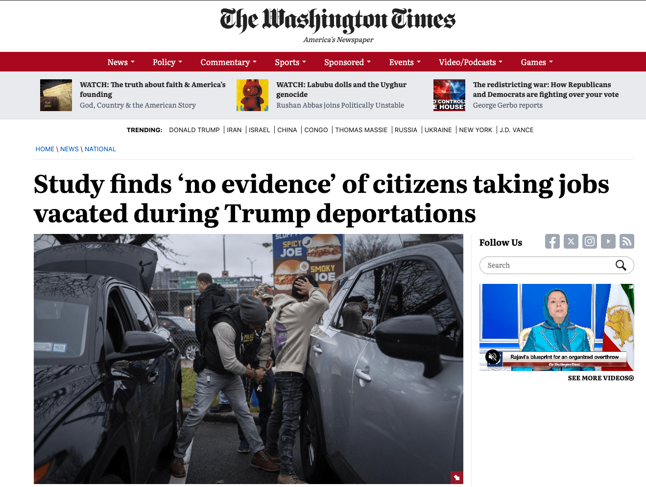 Screenshot of The Washington Times article