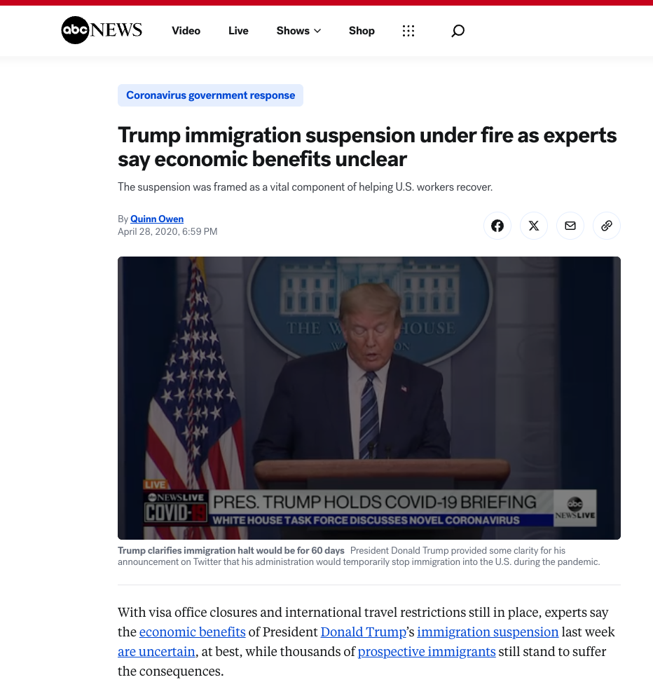 Screenshot of ABC News article