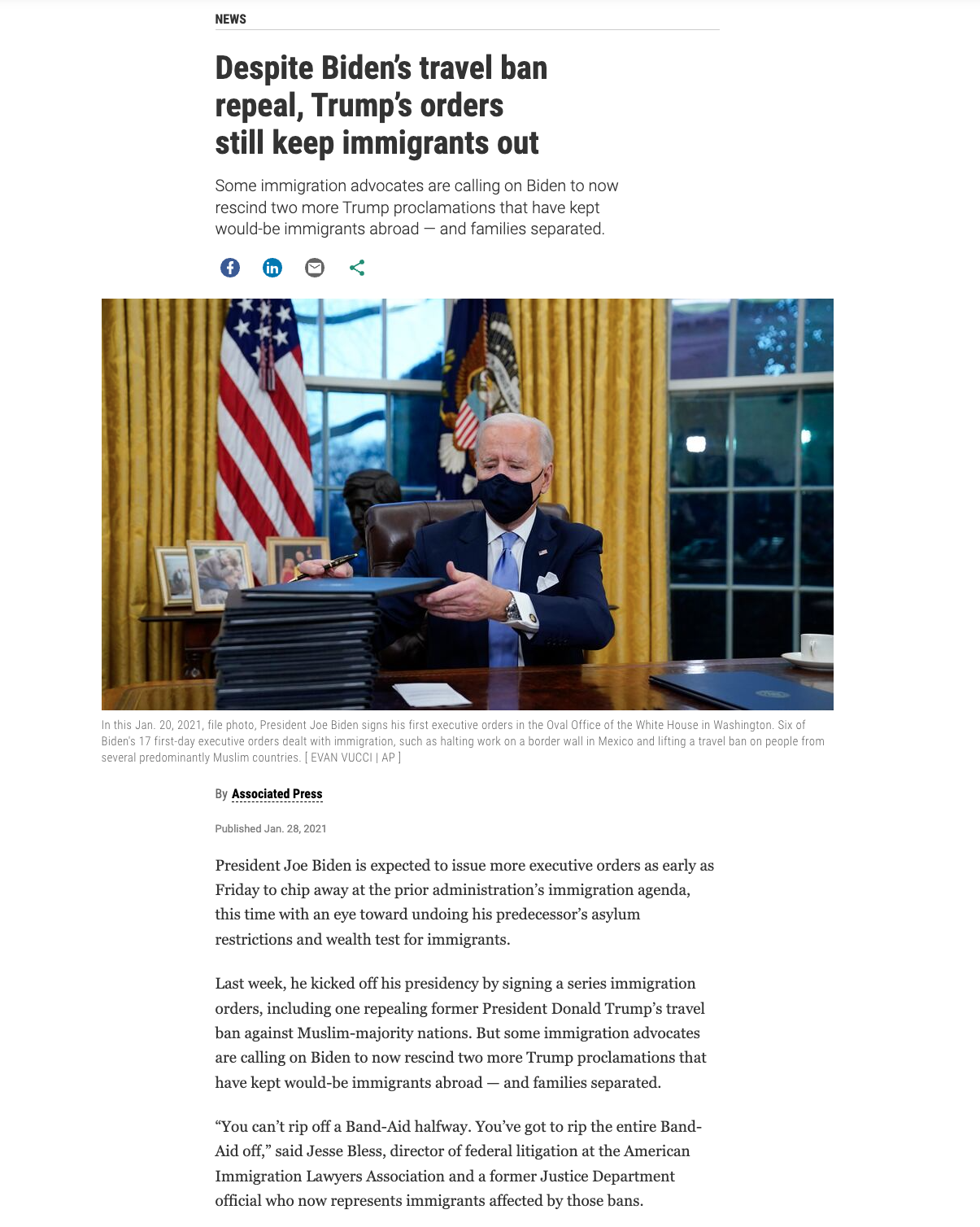 Screenshot of Associated Press article