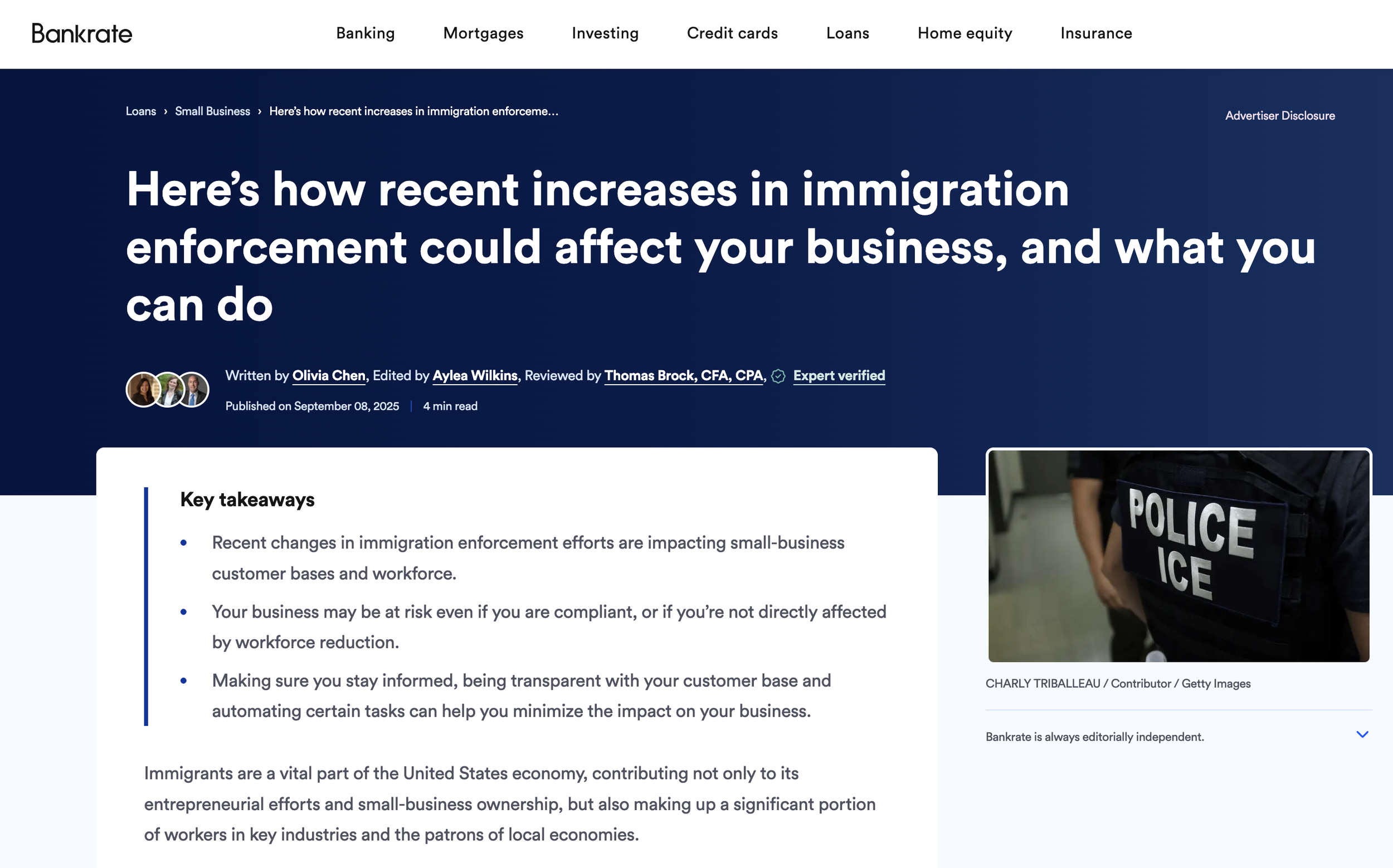 Screenshot of Bankrate article
