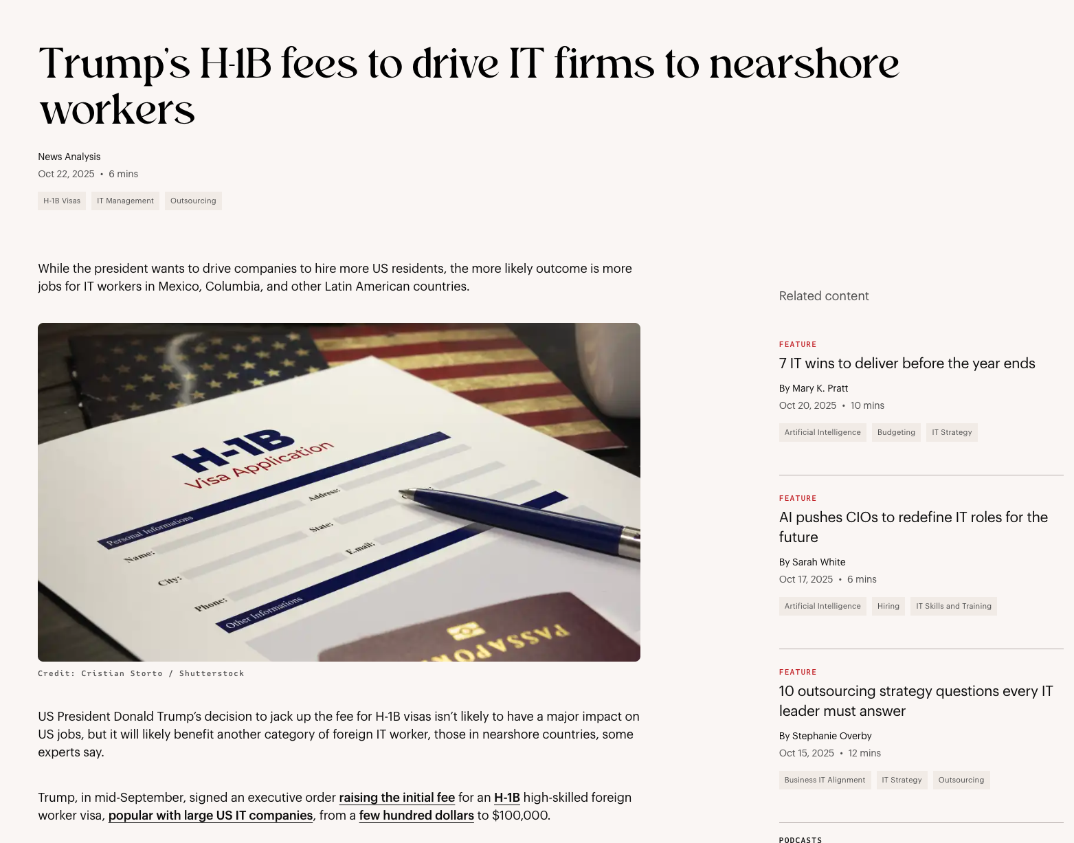 Screenshot of CIO article