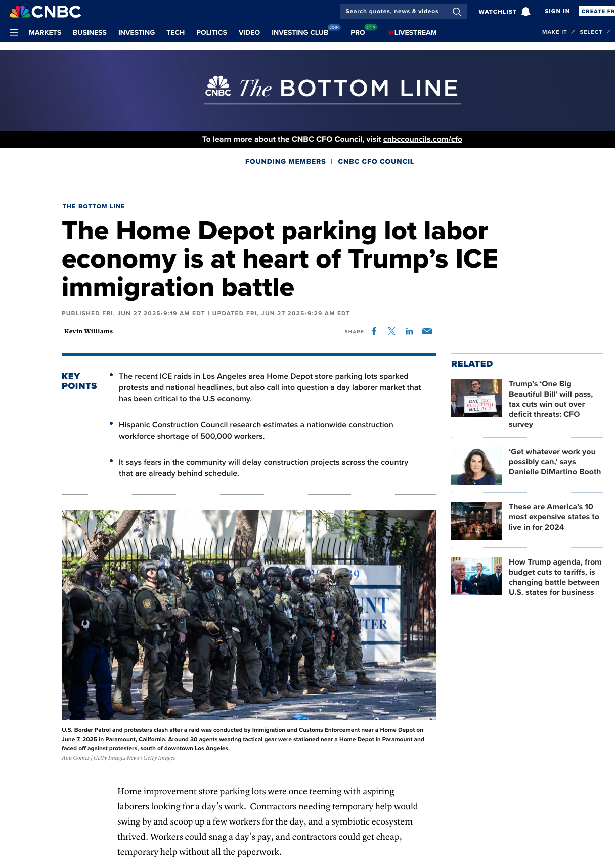 Screenshot of CNBC article