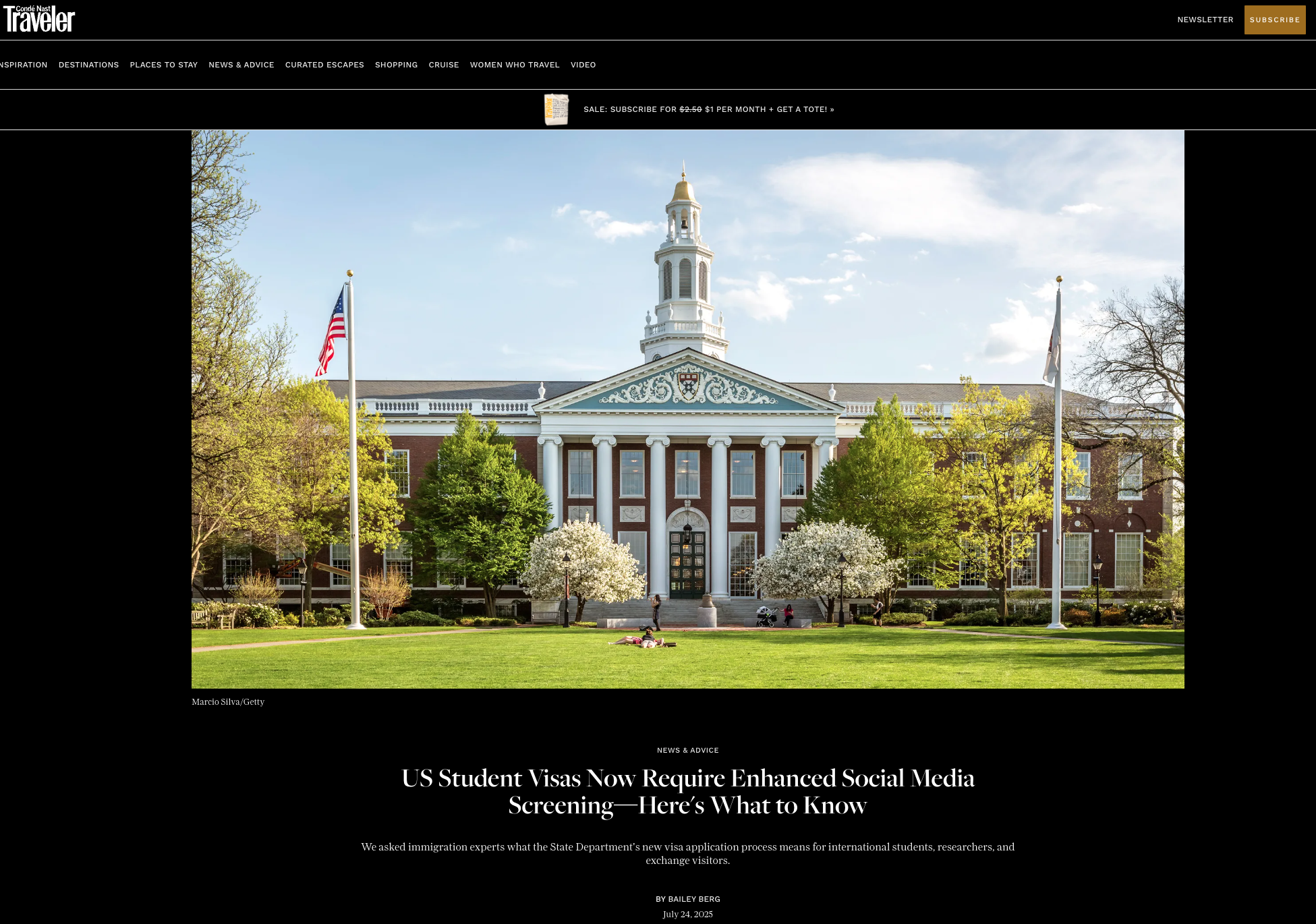 Screenshot of Condé Nast Traveler article
