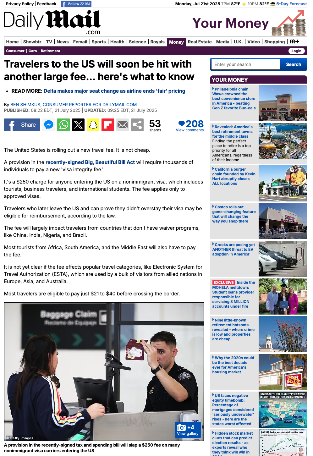 Screenshot of Daily Mail article