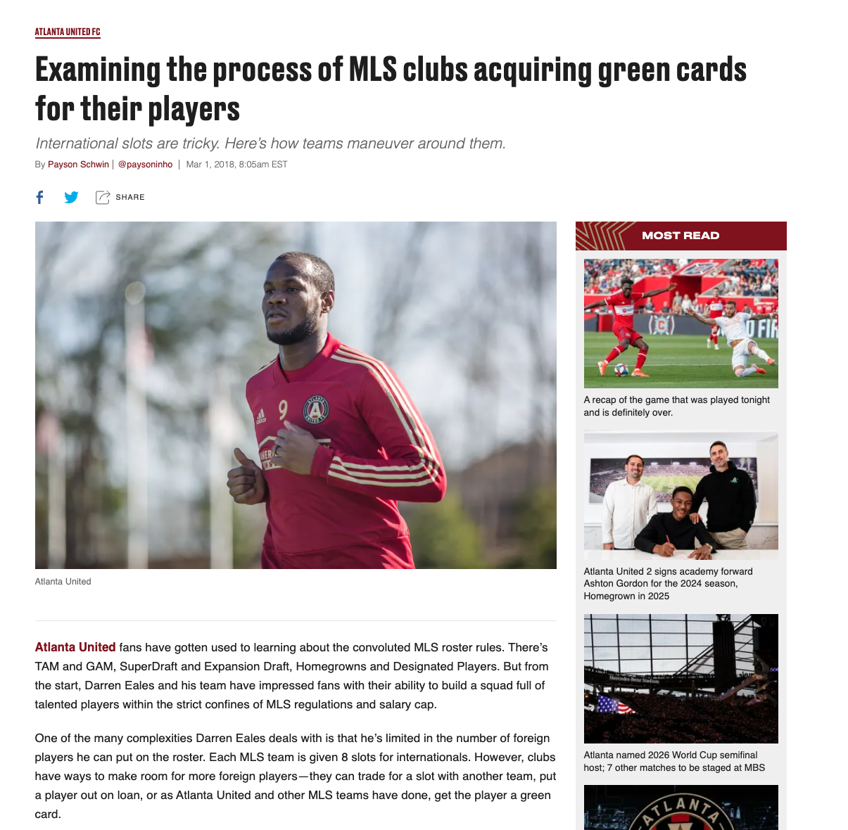 Screenshot of Dirty South Soccer article