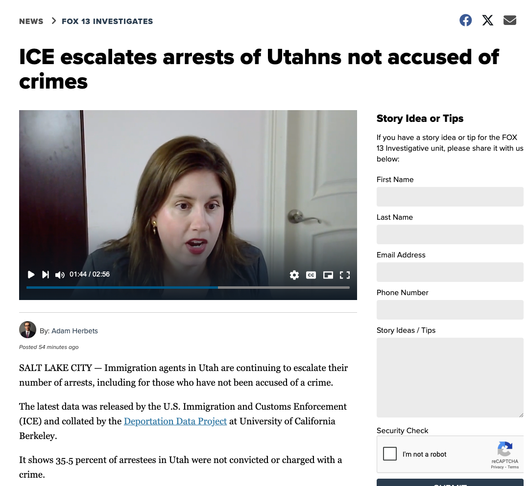 Screenshot of Fox 13 article