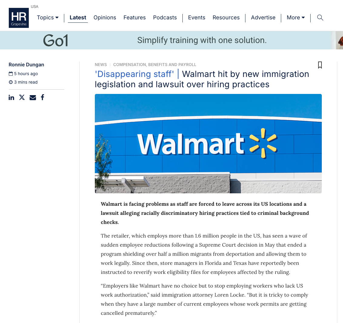 Screenshot of HR Grapevine article