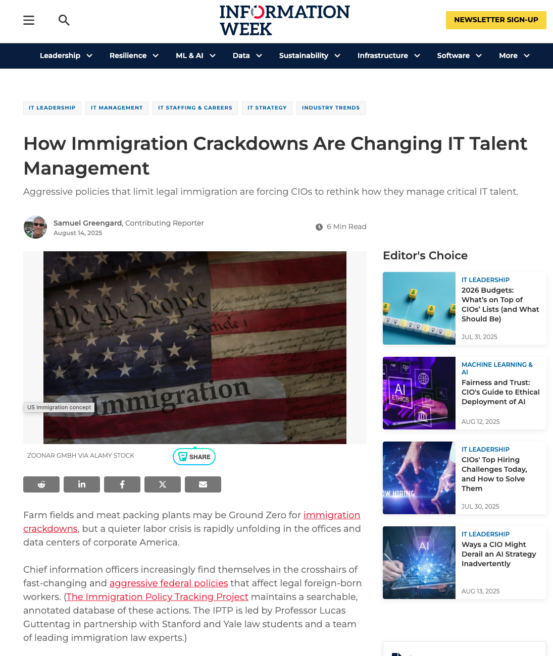 Screenshot of Information Week article