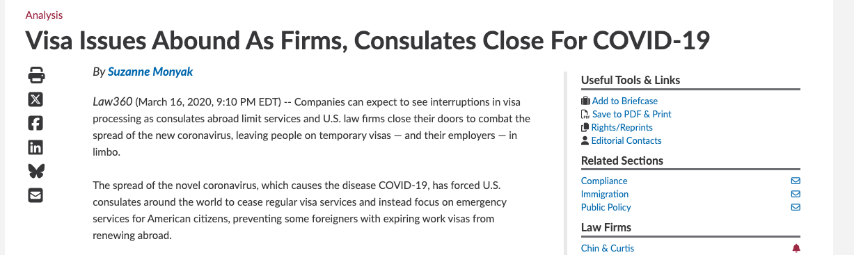 Screenshot of Law360 article