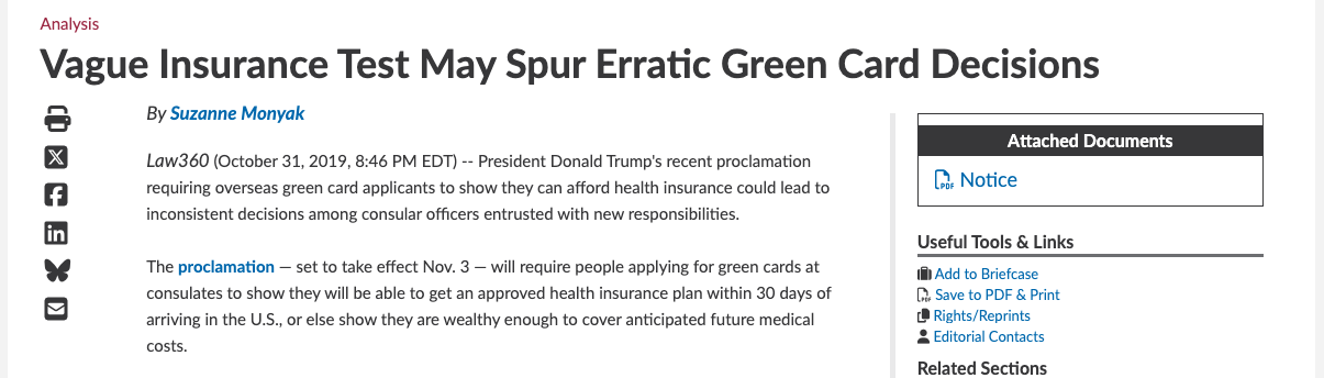 Screenshot of Law360 article