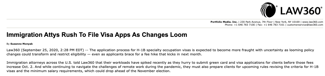 Screenshot of Law360 article