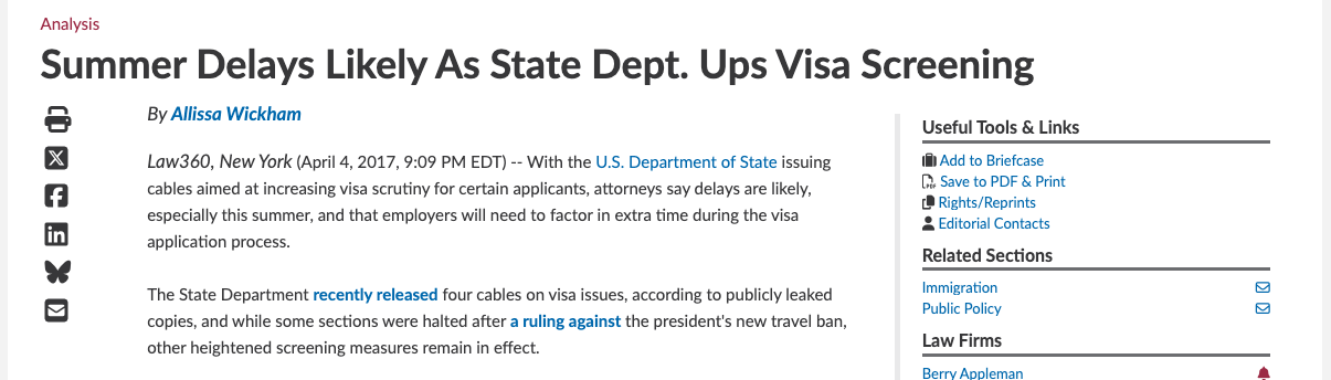 Screenshot of Law360 article