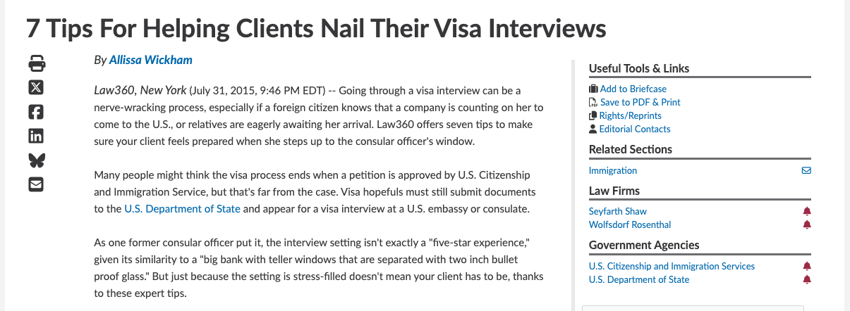 Screenshot of Law360 article