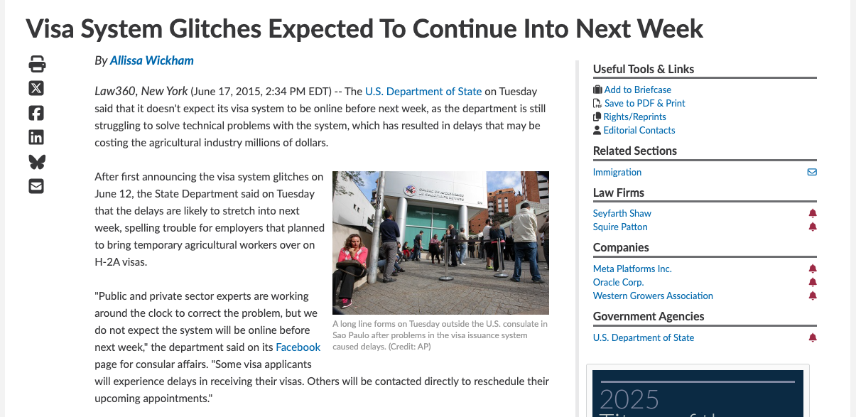 Screenshot of Law360 article