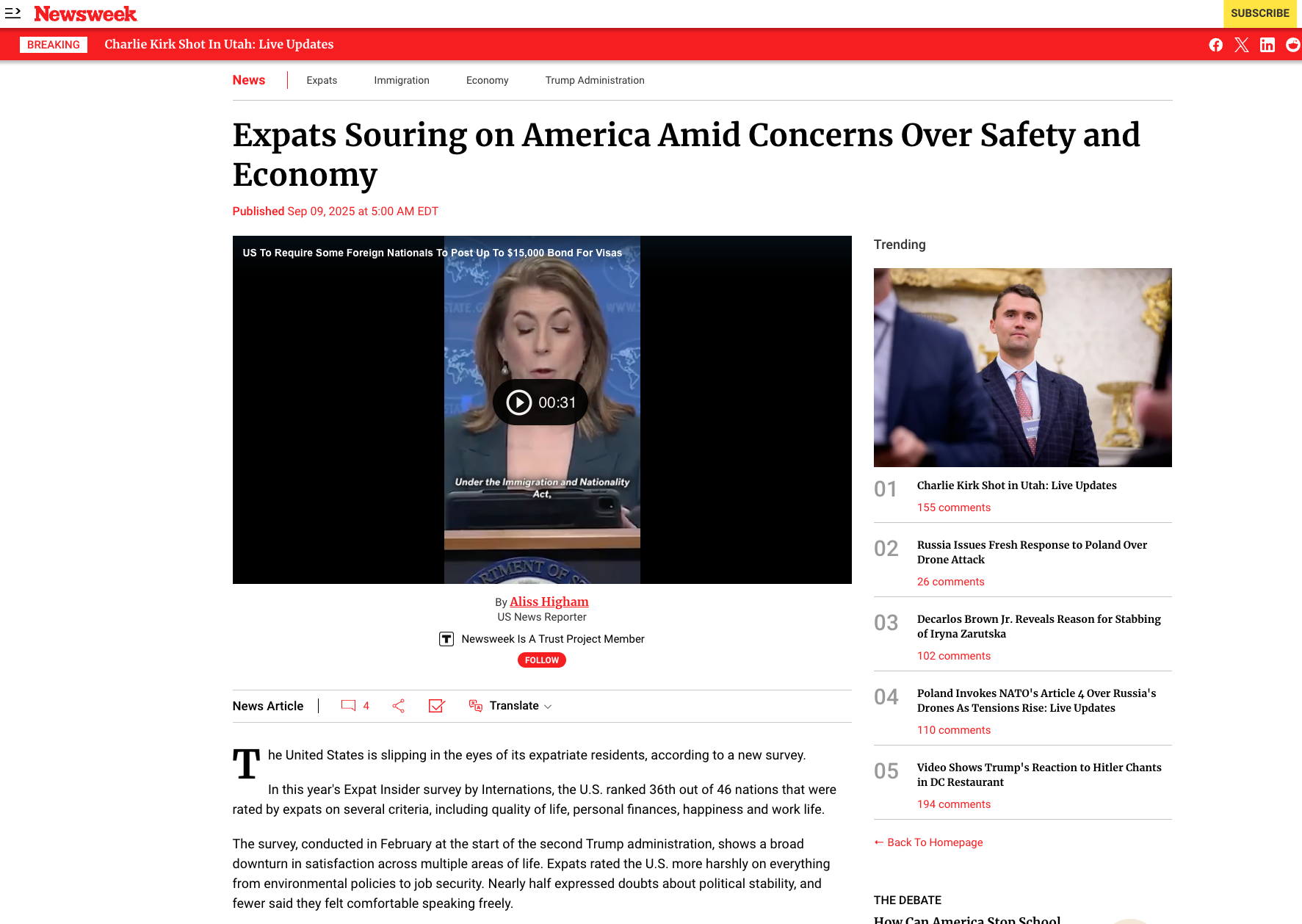 Screenshot of Newsweek article