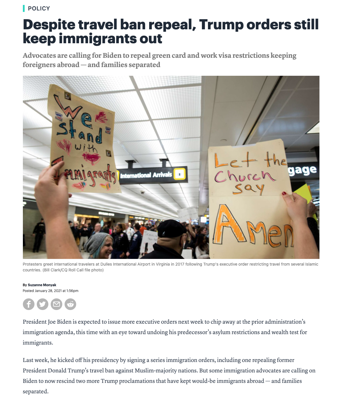 Screenshot of Roll Call article