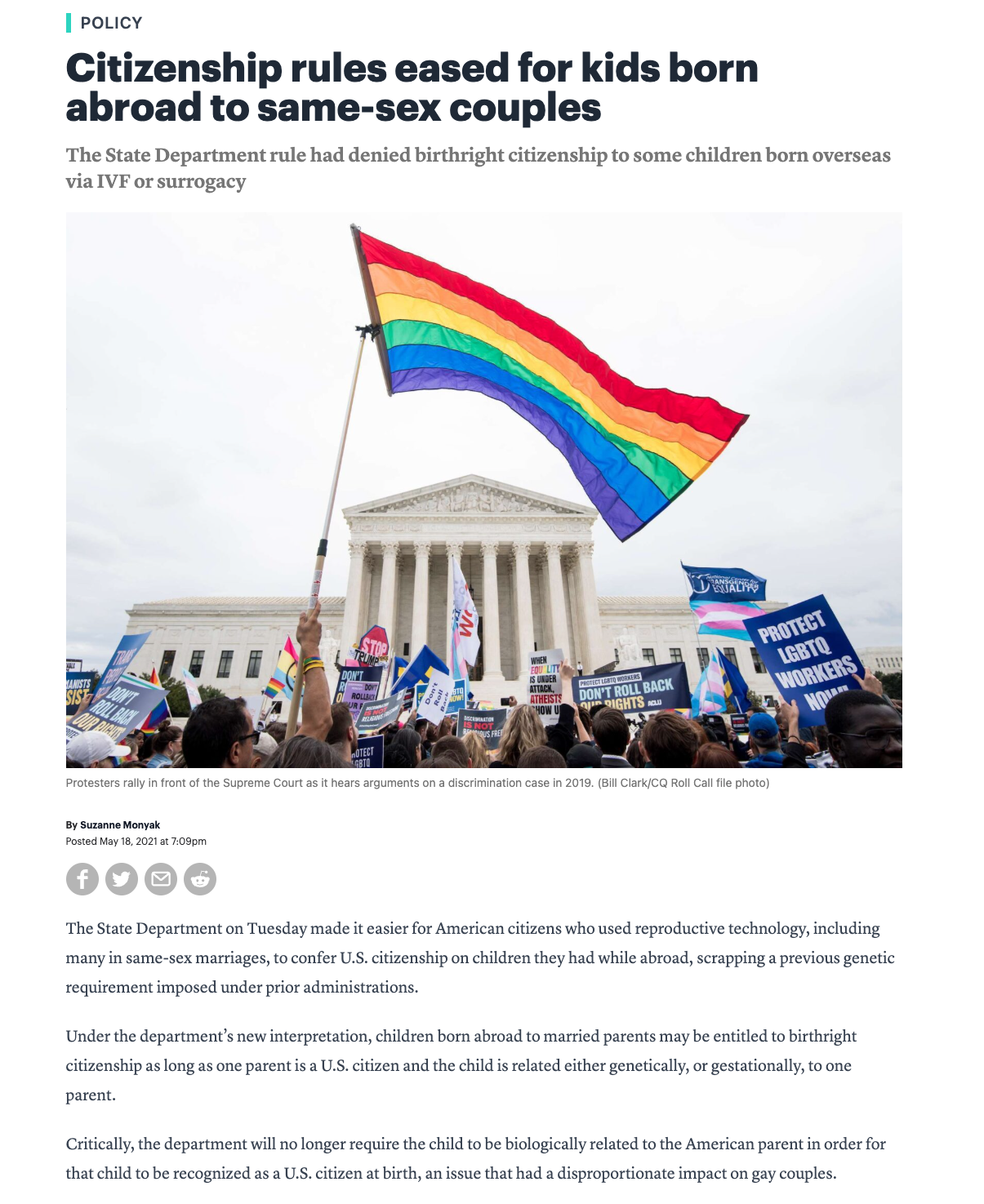 Screenshot of Roll Call article