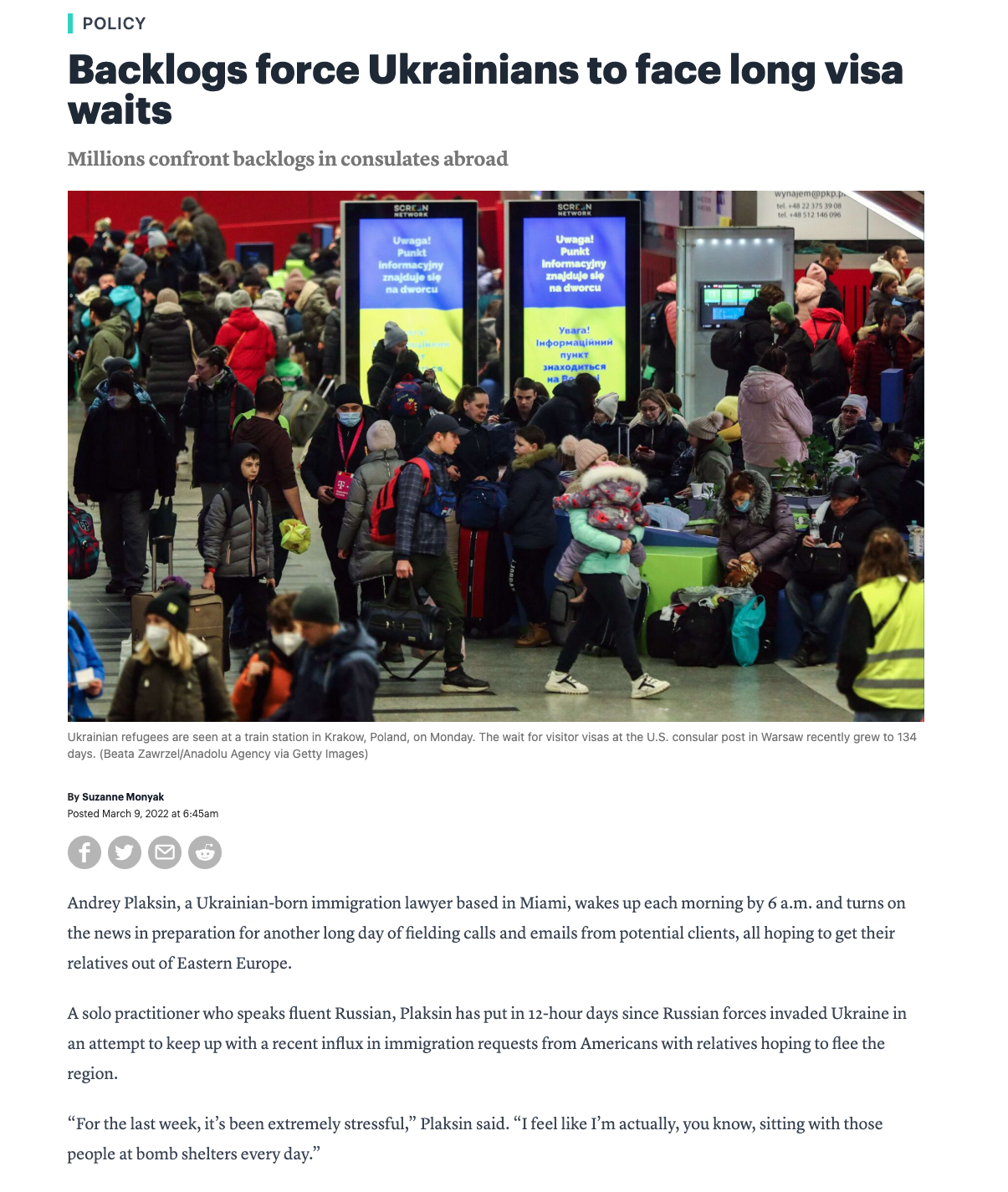 Screenshot of Roll Call article